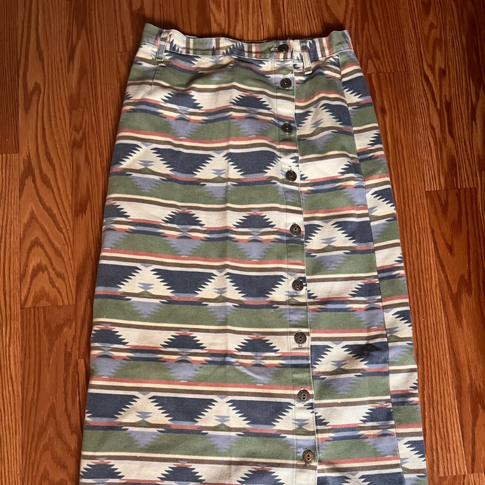 Vintage Denim Skirt, Southwest Pattern MADE IN USA